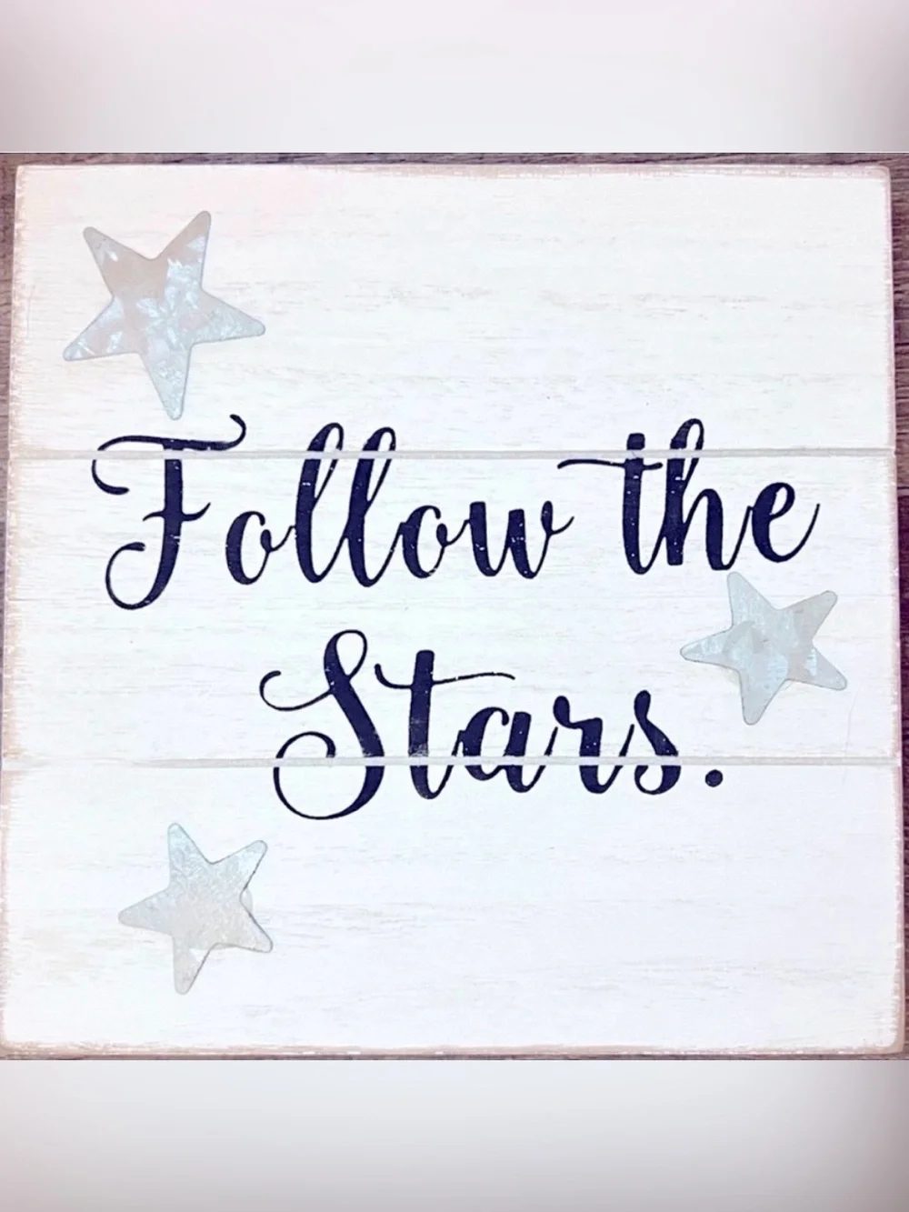 💞 New Follow the Stars Off-White, Black, & Silver Wooden Block Sign Wall Decor